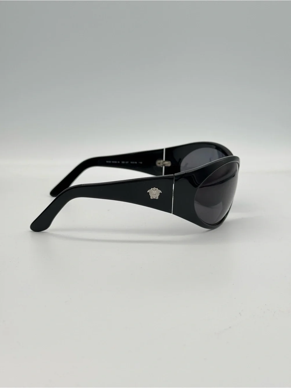 Discontinued Versace Oversized Black Shield Sunglasses Medusa Logo Full Set NOS